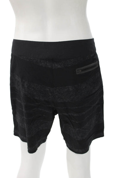 Lululemon Mens Black Striped Nylon Spandex Shorts Button Size 36