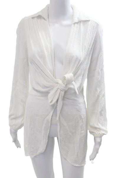 Surf Gypsy Women Kimono Dress White Polka Dot Long Sleeve Rayon Tie Size M