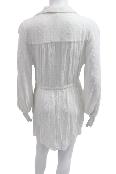 Surf Gypsy Women Kimono Dress White Polka Dot Long Sleeve Rayon Tie Size M