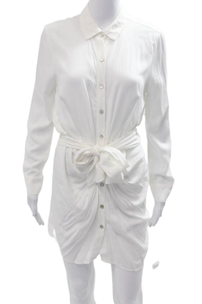 L Space Women Shirt Dress Mini White Collared Long Sleeve Size XS