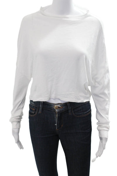 Chaser Womens Cropped Long Sleeve T-Shirt White Size XS