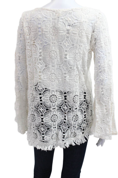 Surf Gypsy Womens Tunic White Floral V-Neck Long Sleeve Size M