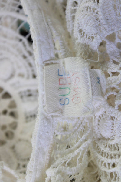 Surf Gypsy Womens Tunic White Floral V-Neck Long Sleeve Size M