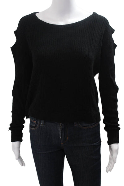 LNA Women Pullover Sweater Black Round Neck Long Sleeve Size S