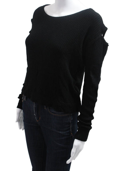 LNA Women Pullover Sweater Black Round Neck Long Sleeve Size S