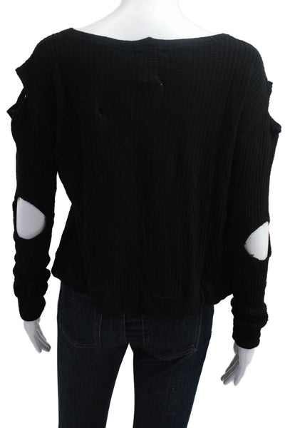 LNA Women Pullover Sweater Black Round Neck Long Sleeve Size S