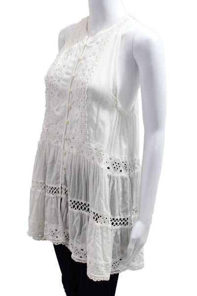 Free People Women Boho White Sleeveless Button Up Tunic Rayon Cotton Size XS