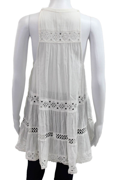 Free People Women Boho White Sleeveless Button Up Tunic Rayon Cotton Size XS