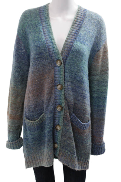 L Space Womens Blue V-Neck Cardigan Sweater Button Long Sleeve Size S