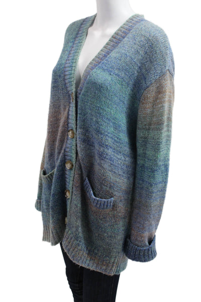 L Space Womens Blue V-Neck Cardigan Sweater Button Long Sleeve Size S
