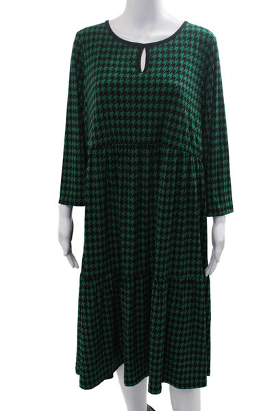 Susan Graver Women A-Line Dress Black 3/4 Sleeve Knee Length Size 1X