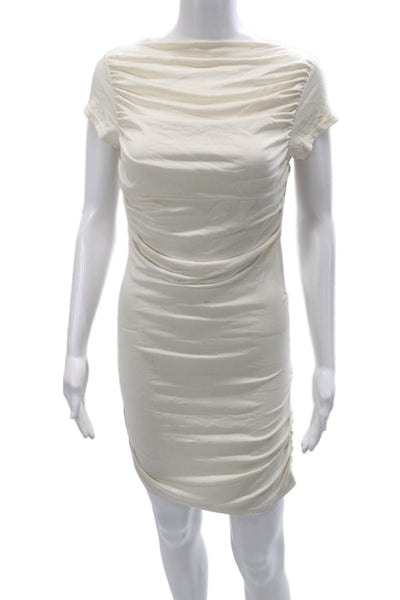 Susana Monaco Women Bodycon Mini Dress Beige Short Sleeve Size M