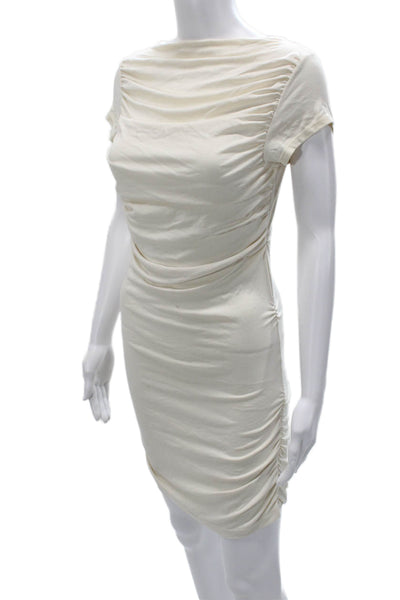 Susana Monaco Women Bodycon Mini Dress Beige Short Sleeve Size M