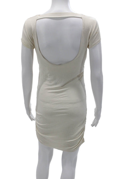 Susana Monaco Women Bodycon Mini Dress Beige Short Sleeve Size M
