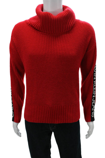 Calvin Klein Jeans Mens Red Turtleneck Pullover Sweater 100% Acrylic Size M