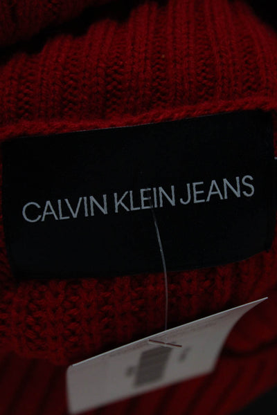 Calvin Klein Jeans Mens Red Turtleneck Pullover Sweater 100% Acrylic Size M