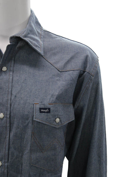 Wrangler Mens Cotton Collared Long Sleeve Button-Down Shirt Blue Size XL