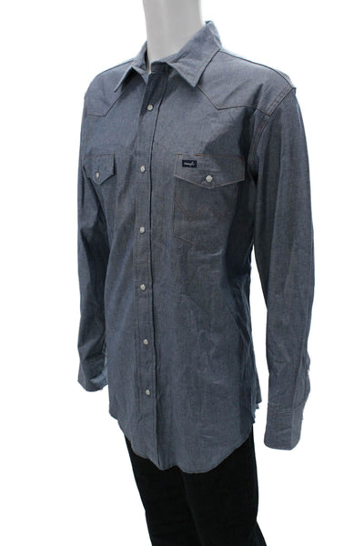 Wrangler Mens Cotton Collared Long Sleeve Button-Down Shirt Blue Size XL