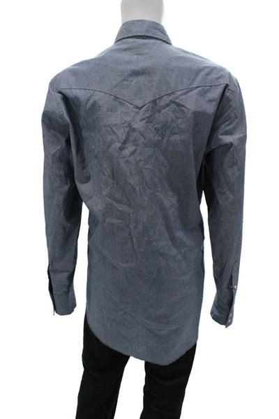 Wrangler Mens Cotton Collared Long Sleeve Button-Down Shirt Blue Size XL