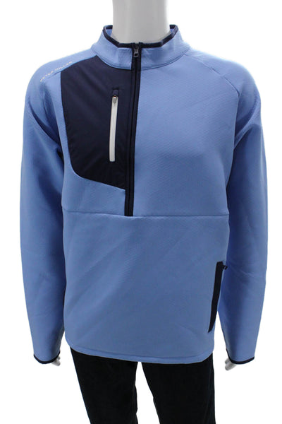 Peter Millar Mens Pullover Sweatshirt Light Blue Mock Neck Zip Size 2XL