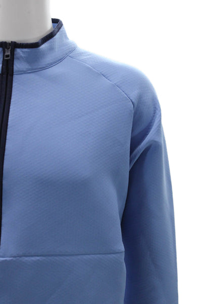 Peter Millar Mens Pullover Sweatshirt Light Blue Mock Neck Zip Size 2XL