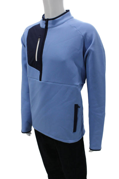 Peter Millar Mens Pullover Sweatshirt Light Blue Mock Neck Zip Size 2XL
