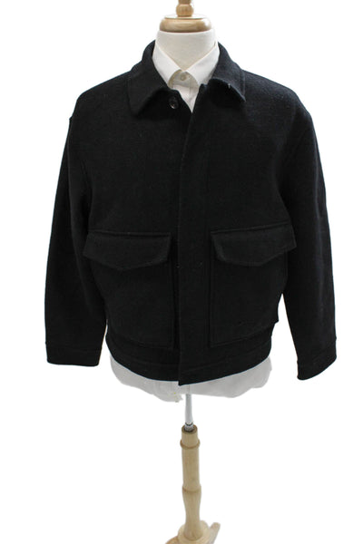 Zara Mens Bomber Jacket Black Wool Blend Collared Long Sleeve Size L