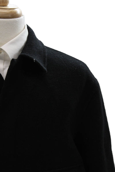 Zara Mens Bomber Jacket Black Wool Blend Collared Long Sleeve Size L