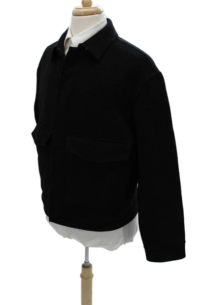 Zara Mens Bomber Jacket Black Wool Blend Collared Long Sleeve Size L