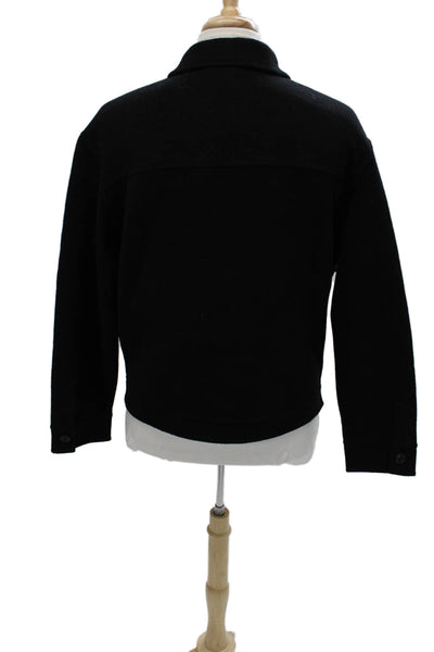 Zara Mens Bomber Jacket Black Wool Blend Collared Long Sleeve Size L