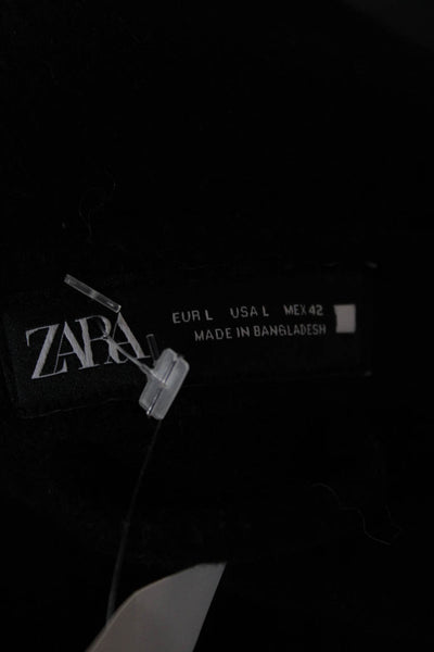 Zara Mens Bomber Jacket Black Wool Blend Collared Long Sleeve Size L