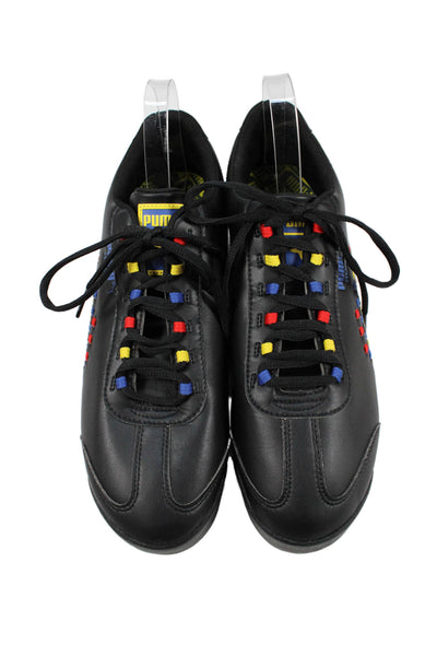 Puma Mens Leather Roma Weave Lace-Up Casual Sneakers Black Size 11