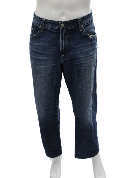 AG Adriano Goldschmied Mens Straight Wide Leg Dark Blue Jeans Cotton Size 36
