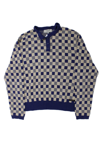 A MONDAY Girls Checkered Knit Collared Long Sleeve Sweater Beige Size 14