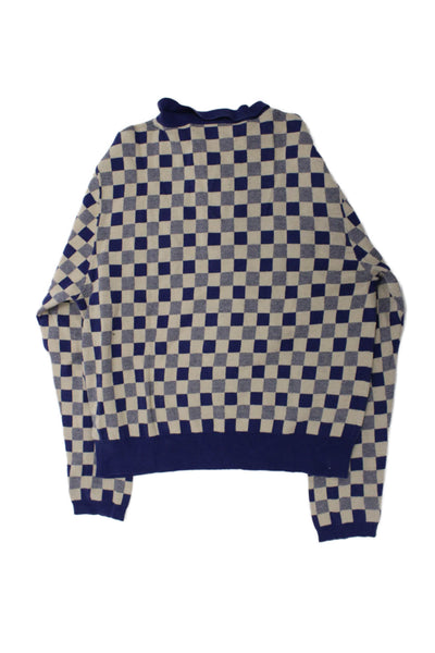 A MONDAY Girls Checkered Knit Collared Long Sleeve Sweater Beige Size 14