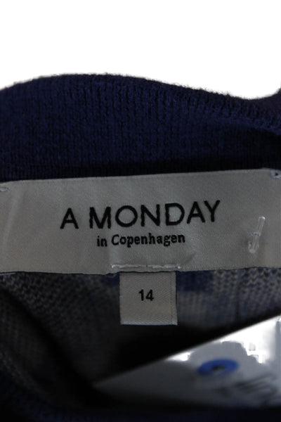 A MONDAY Girls Checkered Knit Collared Long Sleeve Sweater Beige Size 14