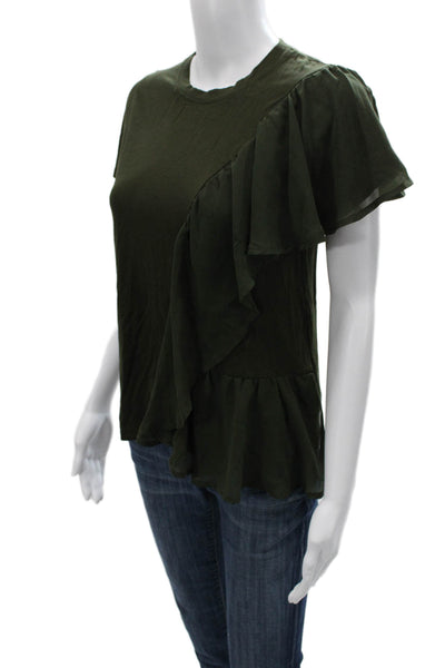 Rachel Rachel Roy Women T-Shirt Short Sleeve Crew Neck Green Army Size XS