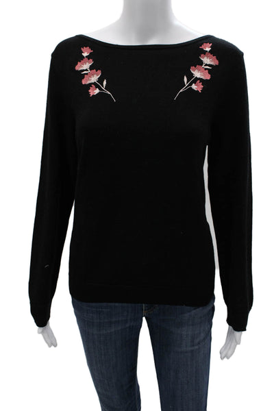 Brooks Brothers Womens Black Floral Merino Wool Pullover Sweater Size XL