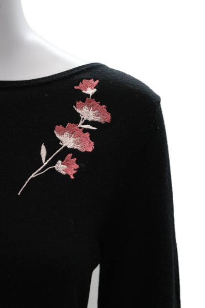 Brooks Brothers Womens Black Floral Merino Wool Pullover Sweater Size XL