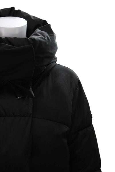 BCBGMAXAZRIA Womens Quilted Puffer Jacket Black High Neck Drawstring Size S