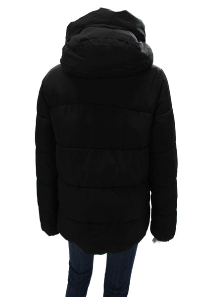 BCBGMAXAZRIA Womens Quilted Puffer Jacket Black High Neck Drawstring Size S
