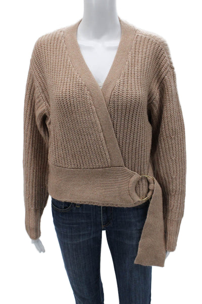 Design History Women Cardigan Beige V-Neck Long Sleeve 100% Acrylic Size S