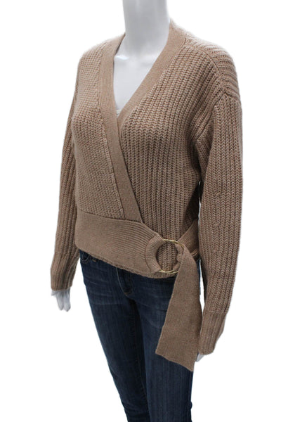 Design History Women Cardigan Beige V-Neck Long Sleeve 100% Acrylic Size S