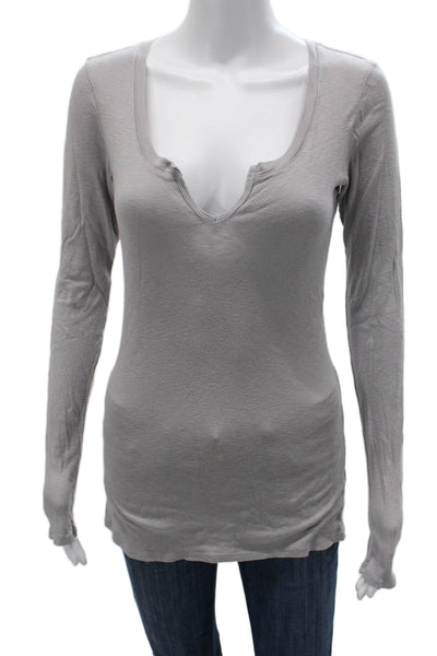 Michael Stars Women Basic Gray V-Neck Long Sleeve T-Shirt Size One Size