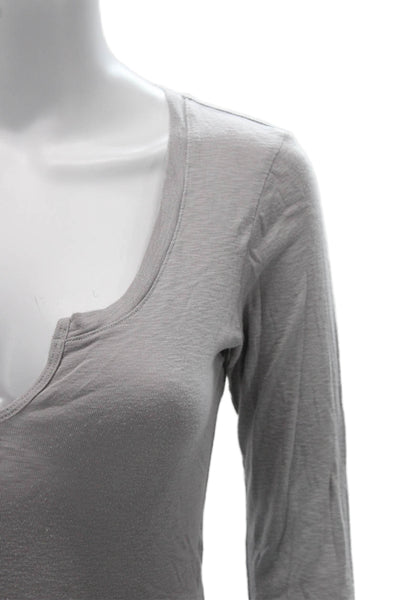 Michael Stars Women Basic Gray V-Neck Long Sleeve T-Shirt Size One Size