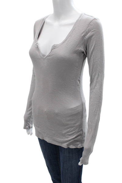 Michael Stars Women Basic Gray V-Neck Long Sleeve T-Shirt Size One Size