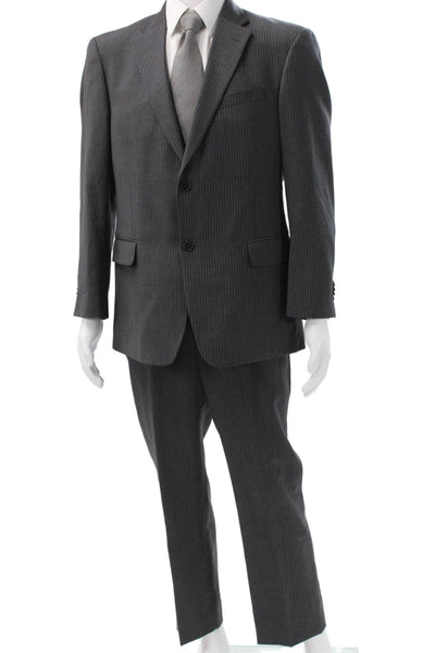 Tommy Hilfiger Mens Dark Gray Striped Wool Blend 2 Piece Suit Size 42