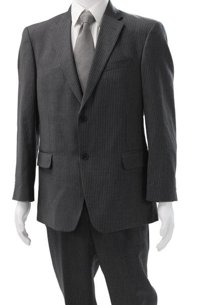 Tommy Hilfiger Mens Dark Gray Striped Wool Blend 2 Piece Suit Size 42