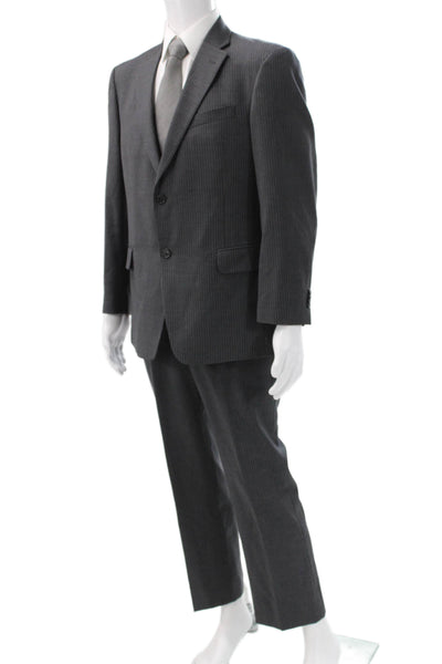 Tommy Hilfiger Mens Dark Gray Striped Wool Blend 2 Piece Suit Size 42