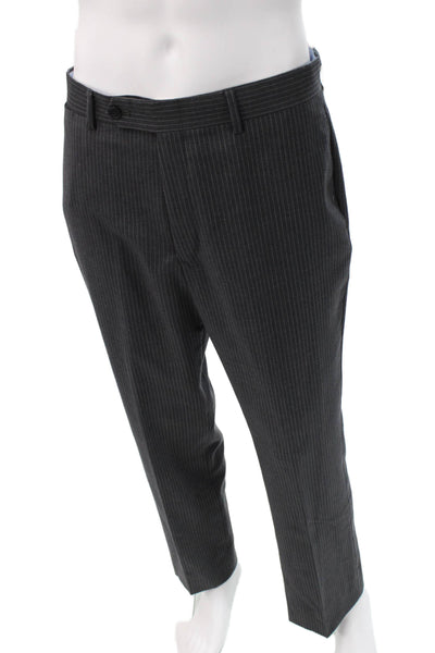 Tommy Hilfiger Mens Dark Gray Striped Wool Blend 2 Piece Suit Size 42